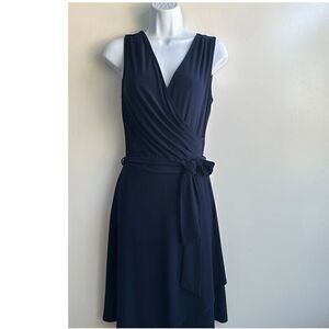 41 Hawthorn Dress Navy Faux Wrap Belted Small Fit Flare‎ Cocktail Office